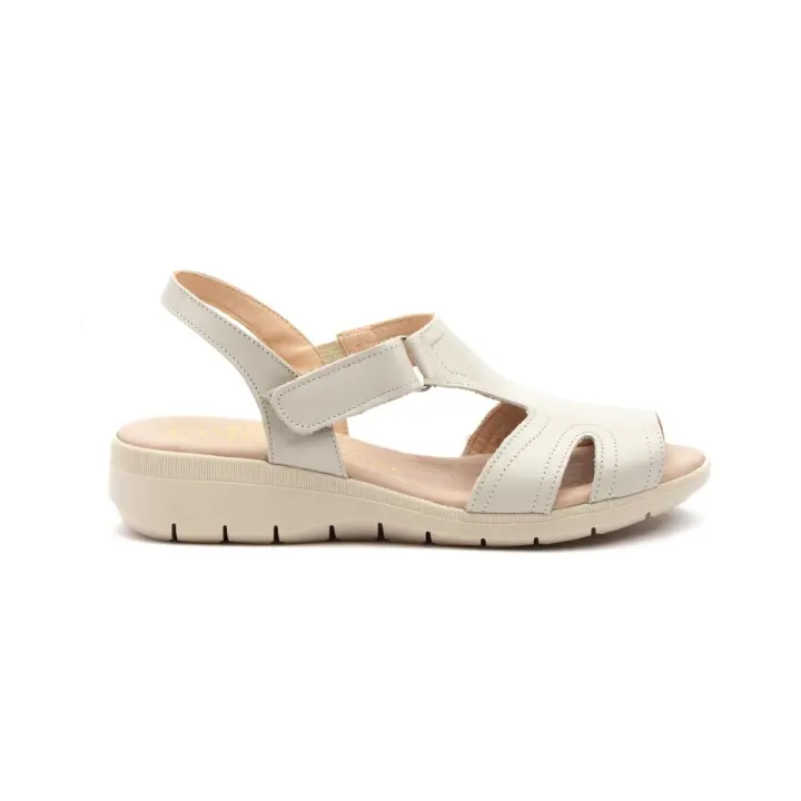 Sandalias Anatómicas de Piel Beige CBP - Conbuenpie, Diseño Español, Cuña de 4 Cm - 1