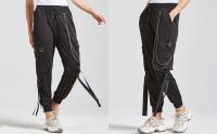 Pantalones De Mujer Estilo Coreano Tendencia Negros Sueltos Primavera Otoño Casuales Cargo High-Waisted Con Bolsillos Y Cierre Elástico - details 0