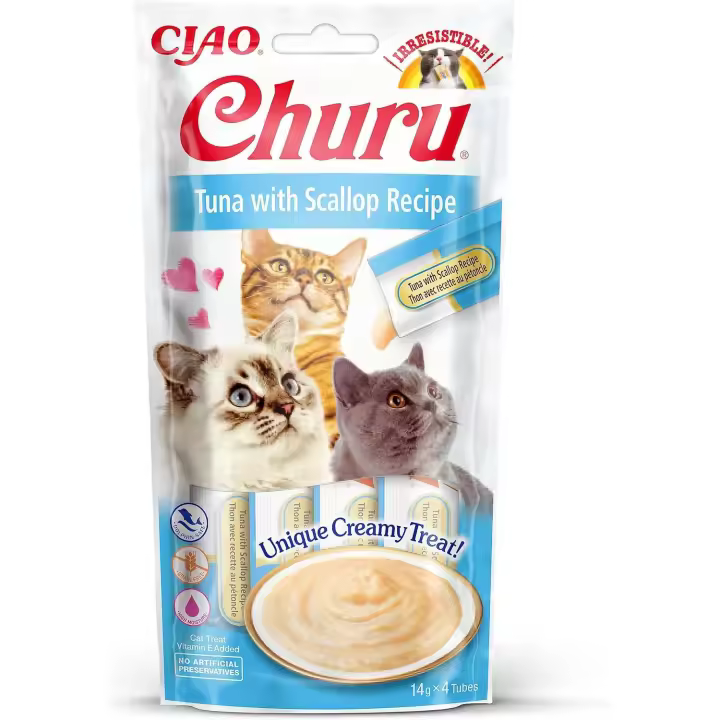 Pack de 3  CHURU SNACK CREMOSO DE ATÚN CON VIEIRA PARA GATOS 4X14gr - 1