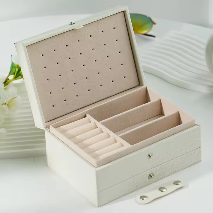 Caja De Almacenamiento De Joyas De Cuero PU Portátil Gran Capacidad Para Viaje Organizador De Joyas Con Mostrador a Prueba De Polvo Para Collares Pendientes Y Anillos - 1