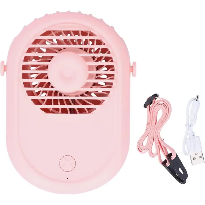 Ventilador eléctrico, conveniente carga mini USB cuello colgante ventilador con cordón para acampar viajes para oficina Escuela Hogar para (lindo rosa) - 1