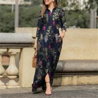 Camisa De Botones Para Mujer Estilo Largo Casual Floral Impresión De Algodón Robe De Lujo S-5XL Cuello En V Manga Larga - details 1