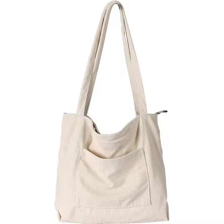 Bolso de mano de pana para mujer, bolsos hobo de hombre grandes, bolsos casuales, bolso de trabajo de gran capacidad (Beige) - 1