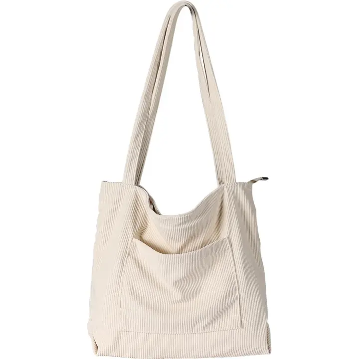 Bolso de mano de pana para mujer, bolsos hobo de hombre grandes, bolsos casuales, bolso de trabajo de gran capacidad (Beige) - 1