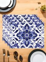 Juego De 4 Piezas De Tapetes De Céramica Estilo Geométrico Bohemio En Azul Y Blanco Para Decoración De Mesa Tamaño Cuadrado - details 2