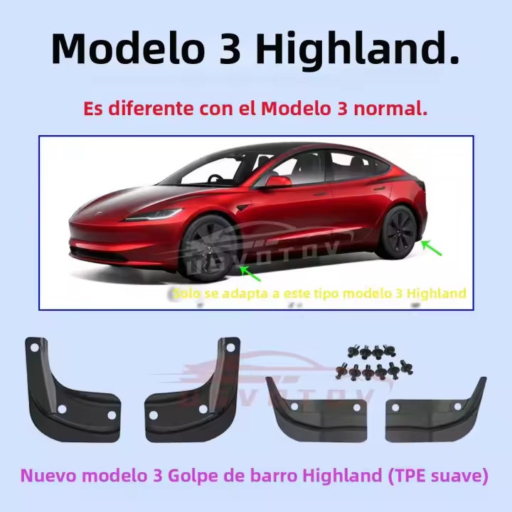 Protector De Barro Suave Para Tesla Model 3 Highland 2024 Y Model Y 2024-2021 Guardabarros Antisalpicaduras Para Ruedas Frontales Y Traseras - 1