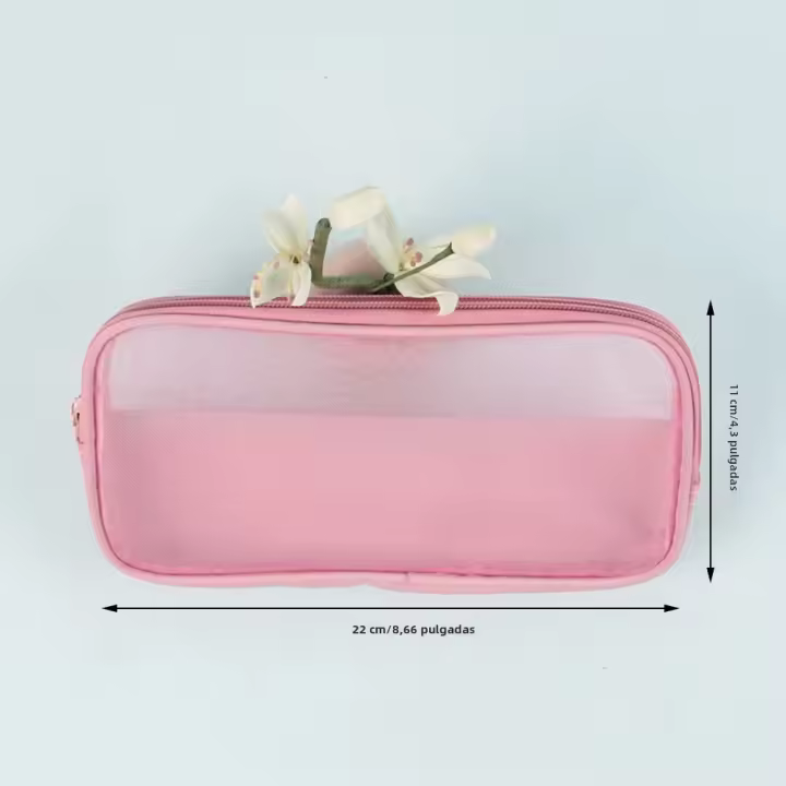 Nueva Bolsa De Maquillaje Transparente De Malla Pequeña Y Grande Organizador De Viaje Portátil Para Cosméticos Y Labiales Material De Poliéster - 1