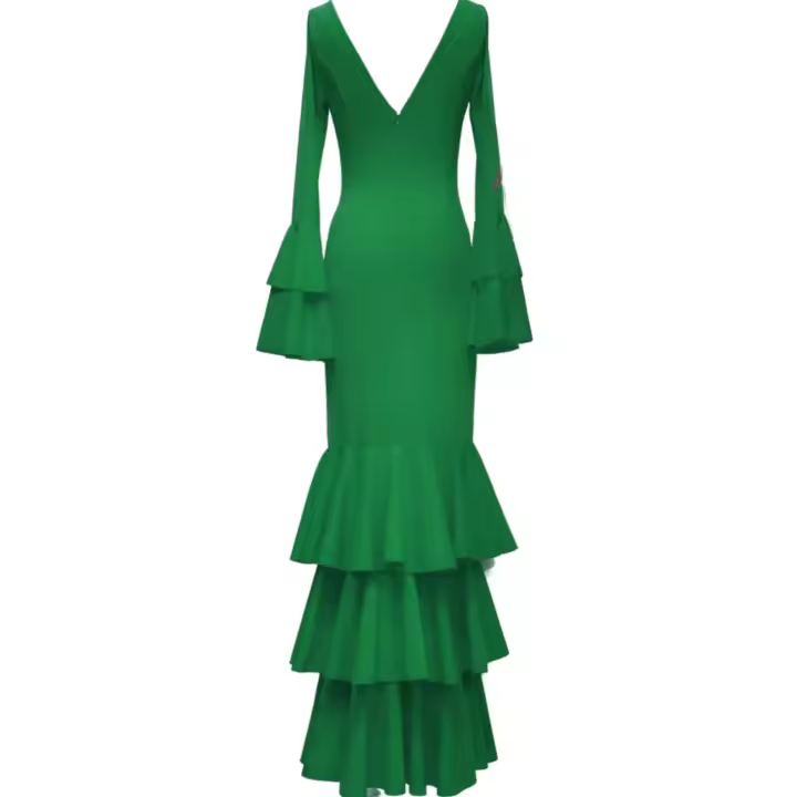 VESTIDO FLAMENCA LICRA FABRICADO EN ITALIA . TALLAS XS/S 34/36 - 72CM 60CM 76CM . M/L 38/40 - 80CM 68CM 84CM . XL/XXL - 42/44/46 - 92CM 80CM 96CM .6XL 52/54/56 -118CM 100CM LARGO 150CM - 1