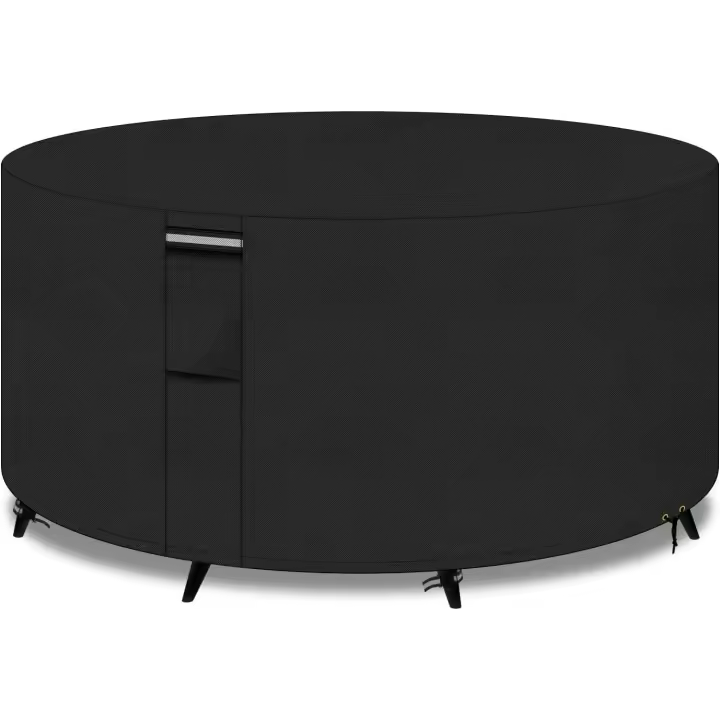 Funda Redonda para muebles de Jardín, Canvas Oxford 600D, Funda protectora para mesa de Jardín, with cuerda y hebilla, impermeable, y cortaventos anti-UV, 130x71 cm (Negro) - 1