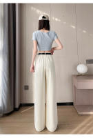 Pantalones Anchos De Pierna Con Cinturón Para Mujer Cintura Alta Elegante Minimalista Sueltos Ajustables Para Todas Las Estaciones - details 1