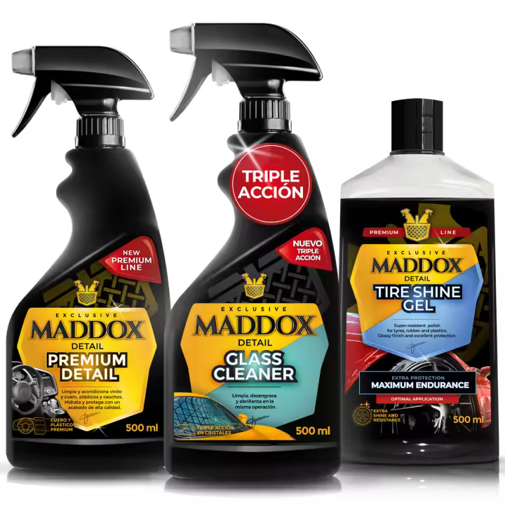 Maddox Detail - Kit Completo para el Cuidado Profundo del Automóvil | Glass Cleaner, Premium Detailer y Tire Shine Gel | Elección Ideal para Amantes del Detailing. - 1