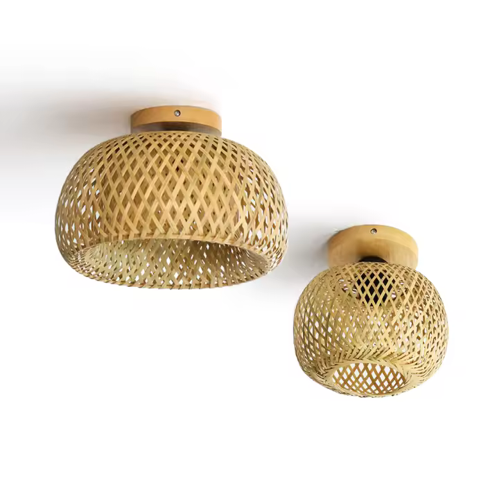 Lámpara De Techo Tejida De Bambú Retro Para Restaurante Y Sala De Estar Iluminación LED Ajustable Decorativa Fijación En Techo E27 - 1