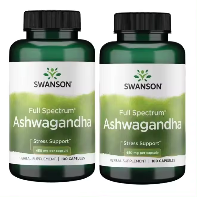 Swanson, *PACK DUO* Ashwagandha, 450 mg, 100 cápsulas Combate los efectos negativos del estrés en el cuerpo. Fortalece el sistema inmunológico y apoya las funciones corporales. - 1