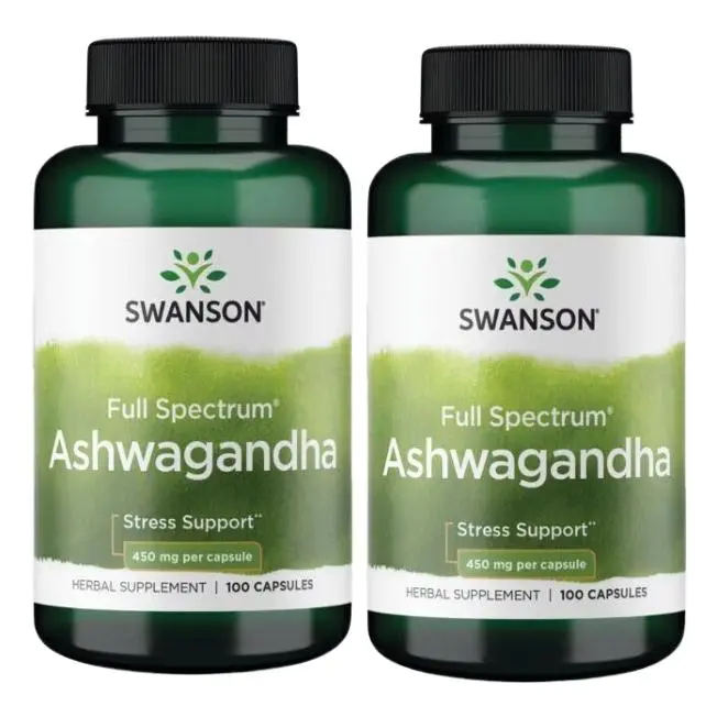 Swanson, *PACK DUO* Ashwagandha, 450 mg, 100 cápsulas Combate los efectos negativos del estrés en el cuerpo. Fortalece el sistema inmunológico y apoya las funciones corporales. - 1