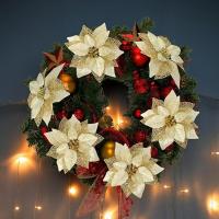 1/5Pcs Ornamentos De Navidad Dorados Con Flores Artificiales 20cm Decoración Para El Hogar Y Árbol De Navidad 2024 - details 8