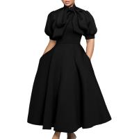 Vestido Elegante De Fiesta Para Mujer 2024 Con Cuello Con Lazo Manga Corta Cintura Alta A-Line Plisado Hasta El Tobillo Vestido De Cumpleaños - details 54