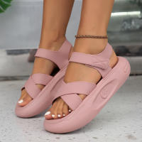 Sandalias De Moda Para Mujeres Color Rosa Con Plataforma Y Tacón Plano Cómodo Y Moderno Para El Verano Cierre Con Hebilla Material PVC - details 4