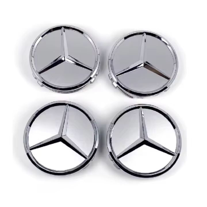 Tapabujes para MERCEDES 75 mm pack 4 UNIDADES Tapacubos Tapones Centro Tapas Ruedas Embellecedor PLATA - 1