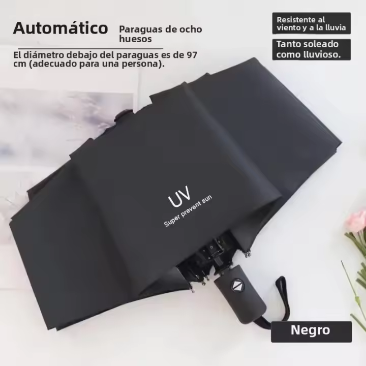Paraguas Automático Para Mujer Viaje Camping Exterior Protección Solar Y Lluvia Material De Hierro Tubo Cubierta Negra - 1