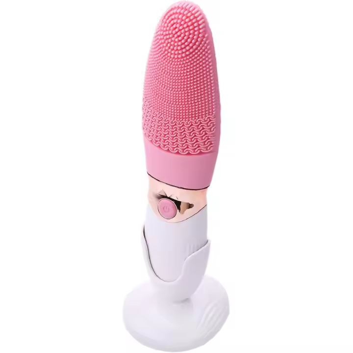 Cepillo de limpieza Facial de silicona eléctrico  limpiador de poros ultrasónico vibración impermeable herramienta de lavado (COLOR VERDE) PILAS 2 AAA - 1