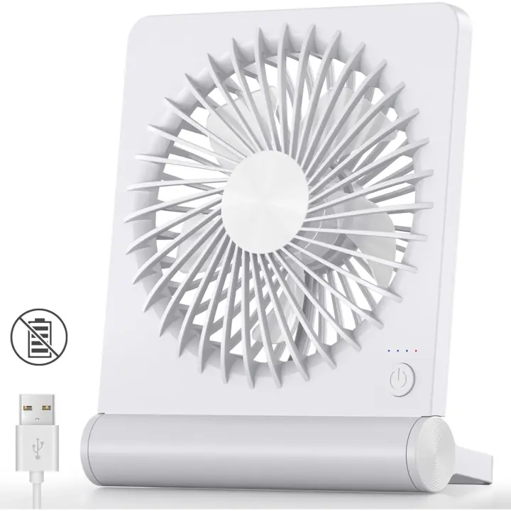 Ventilador USB - Ventilador de escritorio pequeño ultrasilencioso - Miniventilador portátil - Inclinable y plegable a 220° - 3 velocidades ajustables - Apto para hogar, oficina, escritorio, exteriores, camping - Blanco - 1