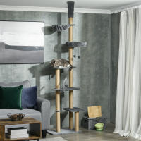 PawHut Árbol para Gatos de Suelo a Techo de 230-250 cm Árbol Rascador para Gatos con Altura Ajustable Múltiples Plataformas Cestos Hamaca Bolas Colgantes - details 1