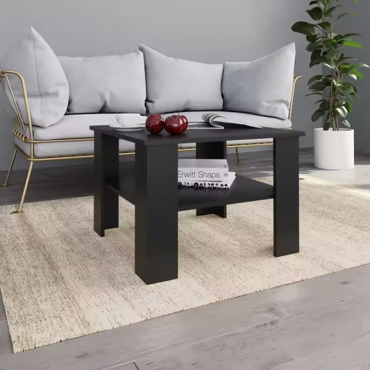 vidaXL Mesa de centro madera contrachapada negro 60x60x42 cm - 1