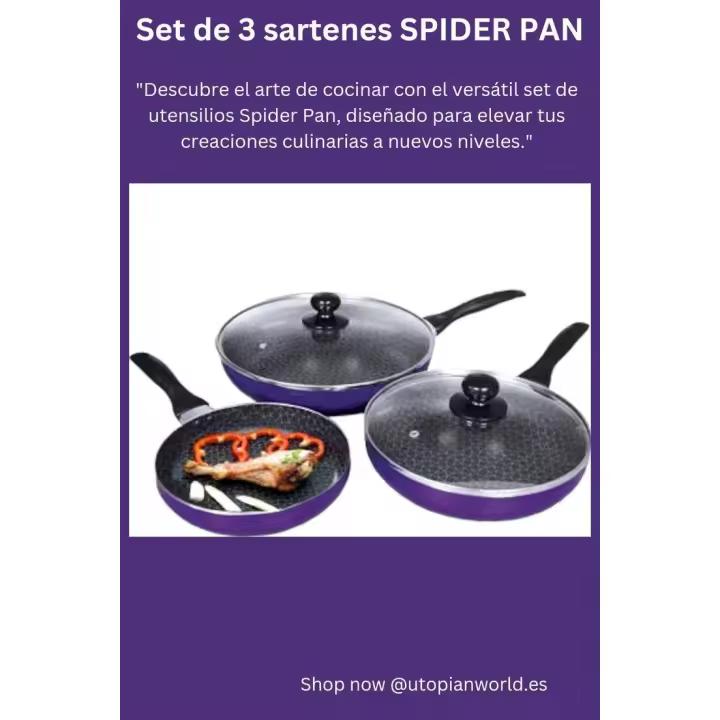 Sarten / Juego de 3 Sartenes SPIDER PAN | Utensilios de Cocina | Diseño Telaraña | Antiadherentes - 1