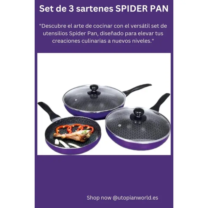 Sarten / Juego de 3 Sartenes SPIDER PAN | Utensilios de Cocina | Diseño Telaraña | Antiadherentes - 1