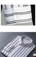 Camisa Hombre Verano 2024 Manga Larga Cuello En Pointe Estilo Slim Fit Rayada Negra Y Blanca Antideslizante No Hierro Resistente a Arrugas Para Negocios - details 7