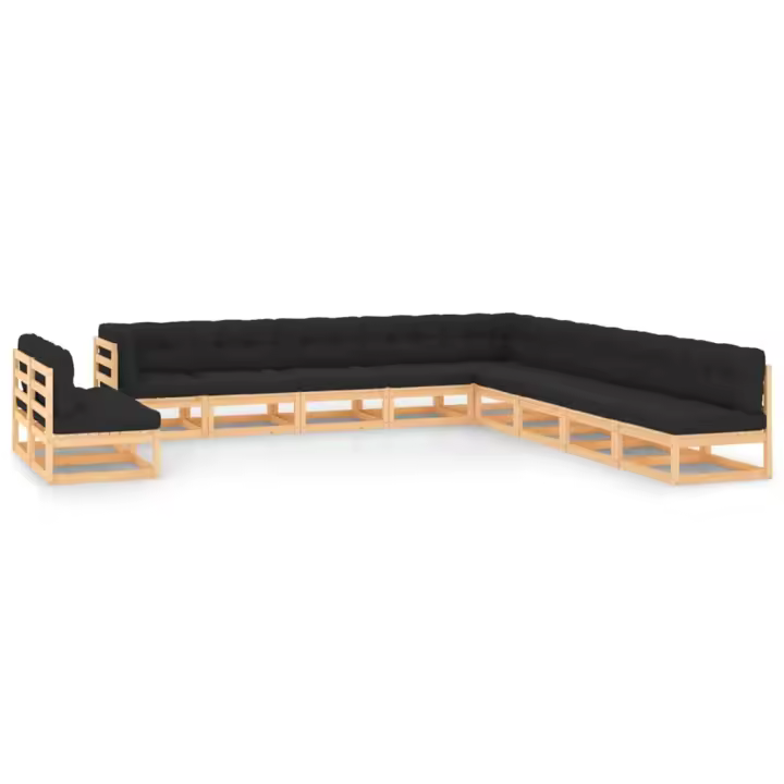 vidaXL Muebles de jardín 11 pzas cojines antracita madera maciza pino - 1
