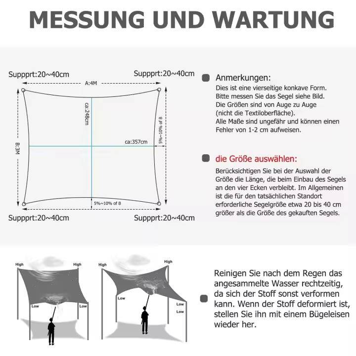 Rectangular Shade Sail, Resistant and Breathable for Garden Terrace Camping Pool Party, Anti UV, with Rope (3x4m, Grey) - 1