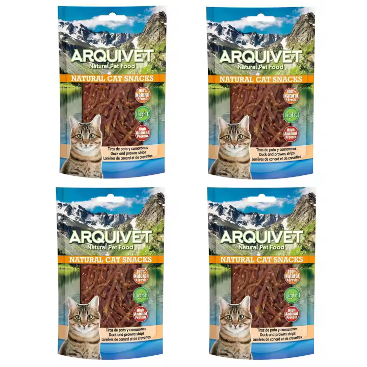 Snacks para Gatos Tiras de Pato y Camarones 50 Gr  (pack de 4 unidades) -Naturales - Complemento Alimenticio Felino Arquivet - 1