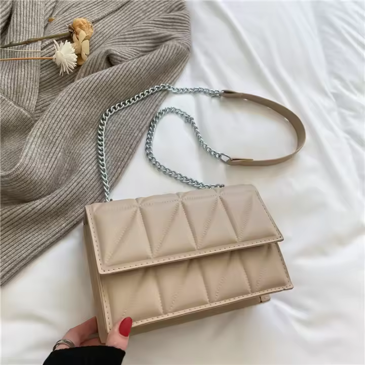 Bolso De Hombro Para Mujer Con Cadena Y Parche Bordado Bolso Bandolera Diario Sólido Color PU Cuero Sintético Cuadrado - 1