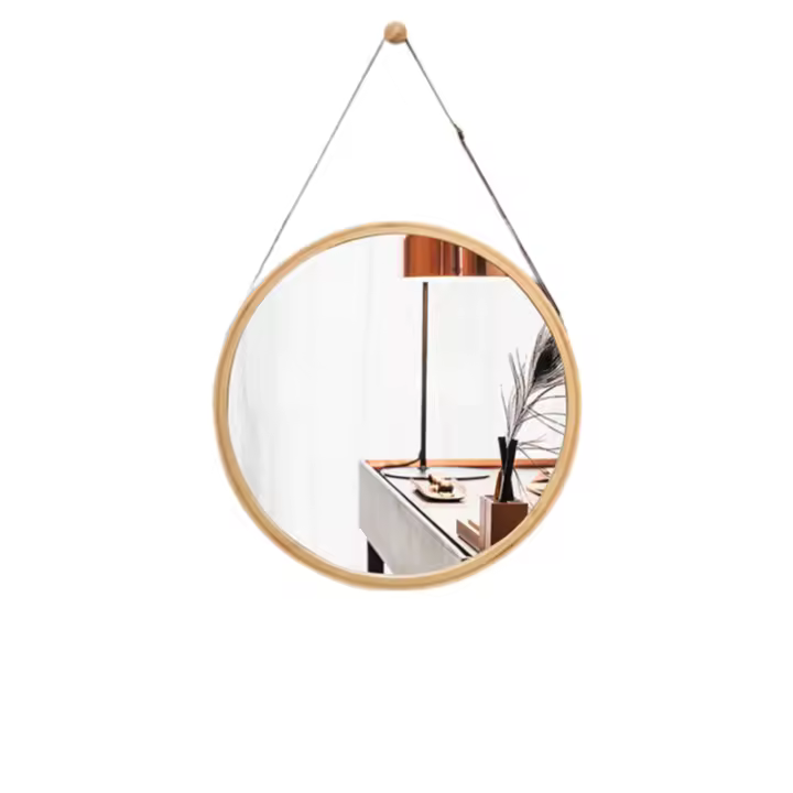 Espejo de pared redondo de 45 cm con decoración de madera y marco de madera con gancho para baño, dormitorio o vestidor - 1
