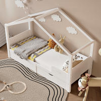 Cama Infantil con Doble Cajón, Cama Anticaída Base Estable de Listones, Madera de Pino Certificado Ambiental Cama Infantil 90x200 cm, Sin Colchón Blanco - details 2
