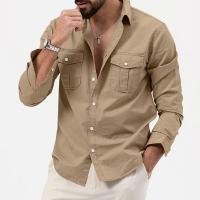Camisa Táctica De Verde Militar Para Hombres Con Dos Bolsillos En La Cara Cuello En V Manga Larga Estilo Safari Casual - details 18