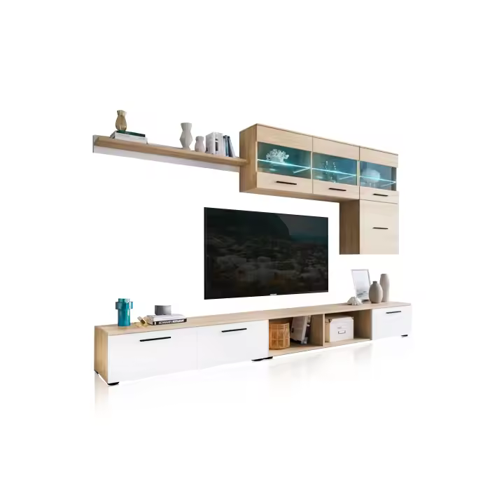 Duehome Mueble de Salón Magnus Led - Diseño Elegante y Moderno - Colores Roble y Blanco - 1