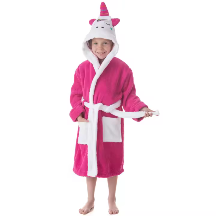 DHESTIA HOME Albornoz de Baño Niña 100% Algodón con Capucha y Bolsillos Sleep Unicorn - 1