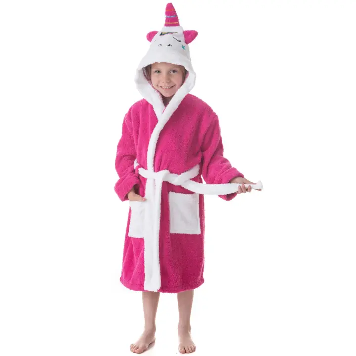 DHESTIA HOME Albornoz de Baño Niña 100% Algodón con Capucha y Bolsillos Sleep Unicorn - 1