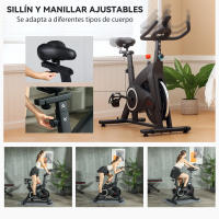 SPORTNOW Bicicleta Estática Bici Estática con Volante de Inercia 15 kg Pantalla LED Ejercicio Silencioso Manillar y Asiento Ajustable Carga 120 kg para Casa Gimnasio Negro - details 2