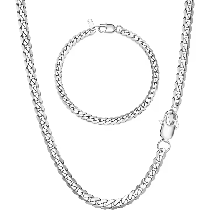 Collar Pulsera Cadenas Cubanas para Hombre Mujer,Cadena Cubana Maple Inoxide Longitud 45/51/55 CM Ancho 5mm/9mm Plata Cadena Maple Inoxidable Hombre - 1