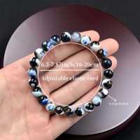 Lucky Pulsera Señoras Piedra Ágata Azul Pulsera Ajustable Cuerda 8mm - details 1