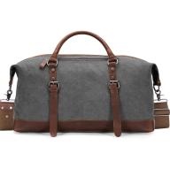 BAOSHA De cuero para hombre de la lona Bolso de viaje Travel Duffle Noche Fin de semana Satchel Totes Bolsa Bolsos (Gris) - details 1
