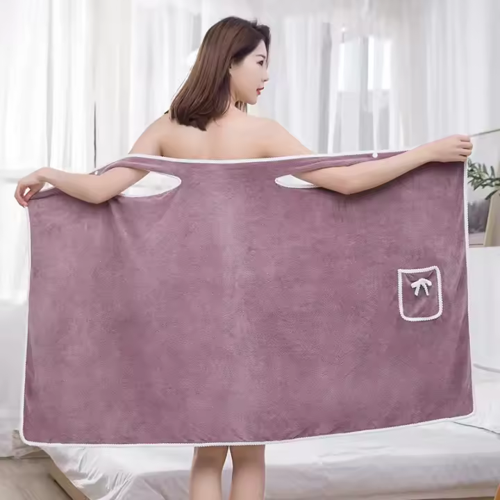 Bañador De Velours Coral 2024 Para Mujer Toalla De Baño Absorbente Y Suave Con Encaje Edging Cubre El Pecho Tejido De Pelo De Cordero - 1