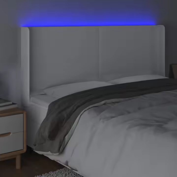 vidaXL Cabecero con LED cuero sintético blanco 203x16x118/128 cm - 1