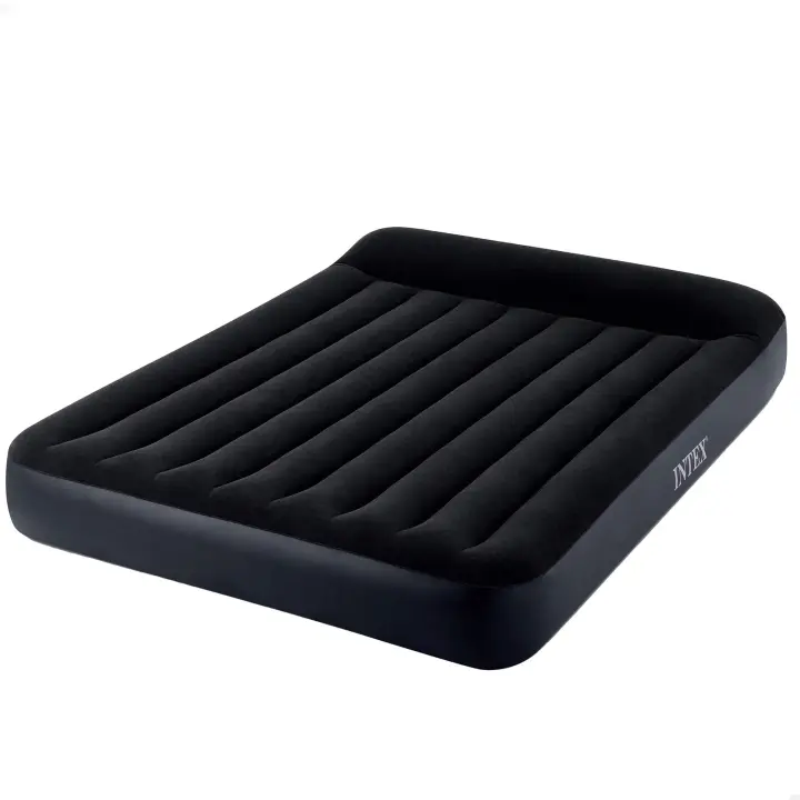 INTEX - Colchón hinchable doble Pillow Rest Classic, tamaño Queen 2 personas, con bomba eléctrica integrada, superficie flocada y diseño con almohada, 152x203x25 cm, ideal para el hogar y visitas, colchones hinchables - 1