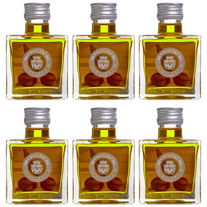 La Chinata - Pack 6 x Aceite de Oliva Virgen Extra (Cube - 6 x 100 ml) - Botella de Cristal Cuadrada - 1