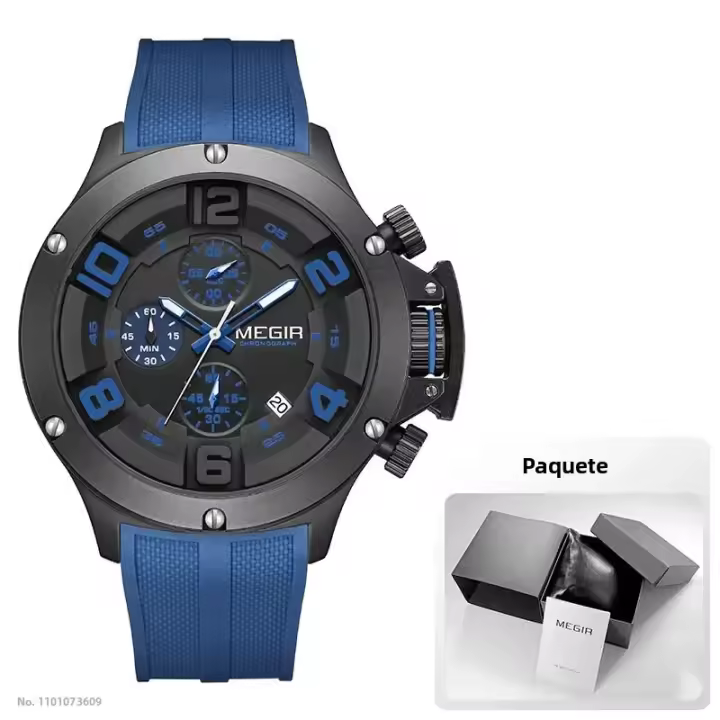 Reloj Deportivo De Cuarzo Para Hombres MEGIR Con Grande Dial Luminiscencia Resistente Al Agua Cronógrafo De Correa De Silicona Y Manos Luminosas 8115 - 1