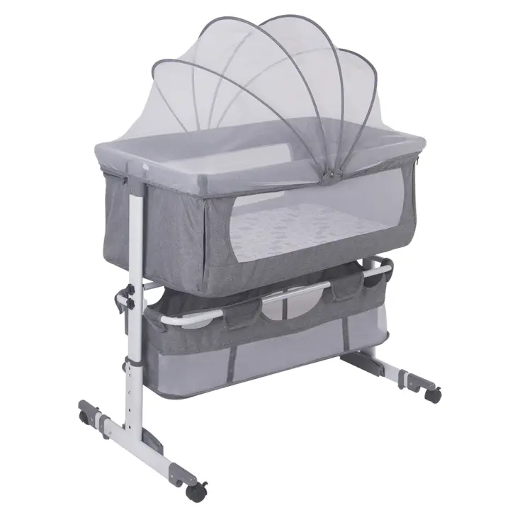 Cuna para bebé, cuna, cama lateral, plegable, ajustable en altura, con ruedas, mosquitera, 92*58*70-87cm - 1